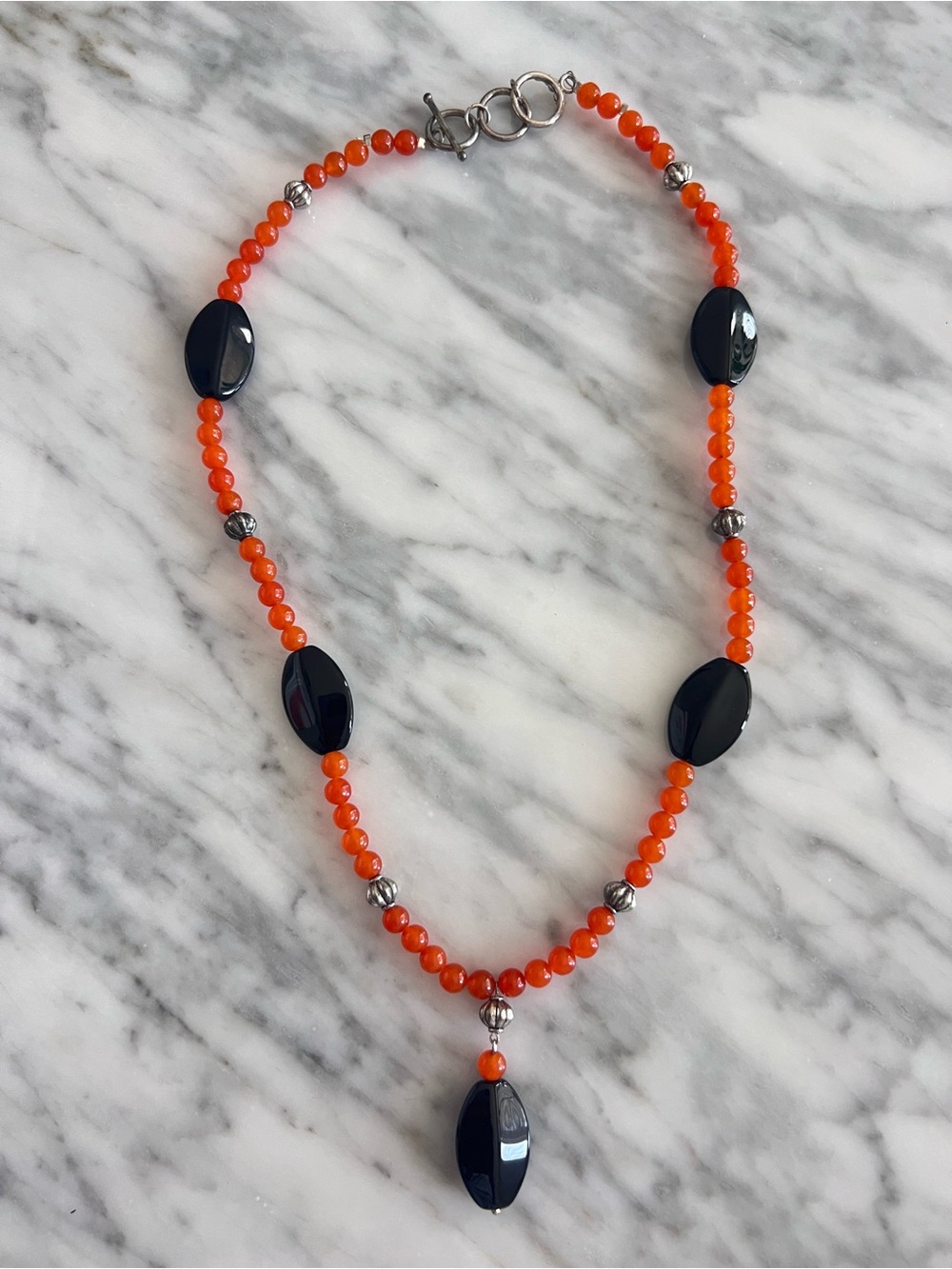 Glass Orange and Black Beaded Pendant Necklace